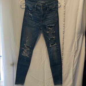 American Eagle Outfitters Blue Skinny Jeans with Distressed Style